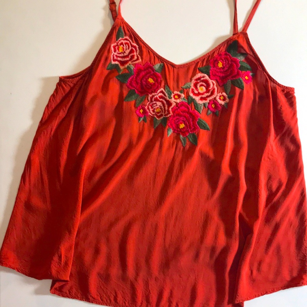 TORRID 2 Women’s Plus Adjustable Straps,Rust Orange with Embroidery Floral